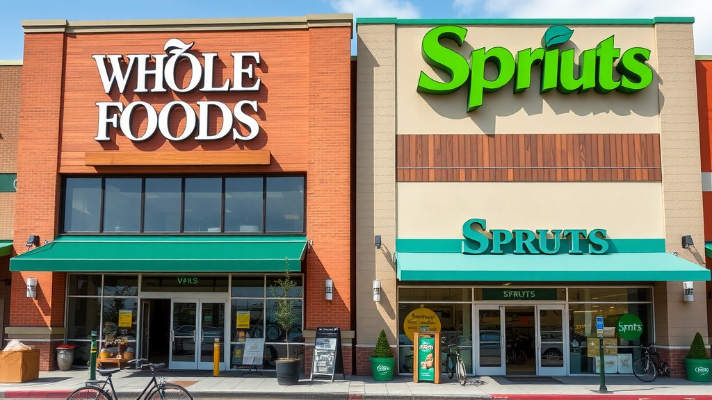 Comparison of Whole Foods, Sprouts, and a local market storefront, showcasing welcoming exteriors